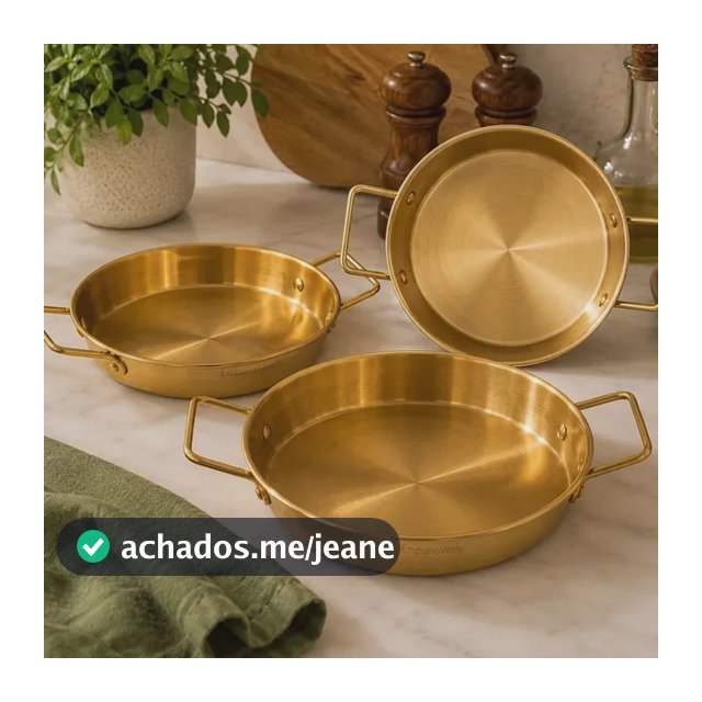 Kit 3 Tacho Dourada Com Alças Em Aço Inox Redonda Dourado