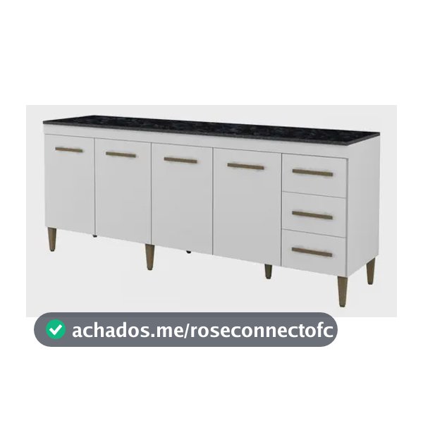 Balcão de Cozinha Kaiki Móveis Atenas Branco com 4 Portas e 3 Gavetas