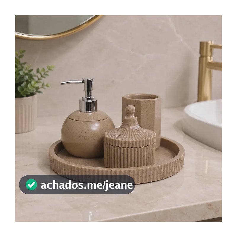 Kit Lavabo 4 Peças Canelê Resina Mineral Artesanal Banheiro Areia