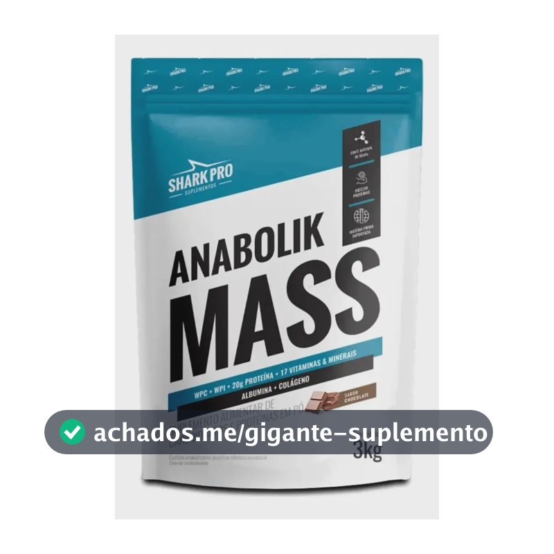 Hipercalórico Anabolik Mass Shark Pro Pouch 3kg Completo Sabor Chocolate