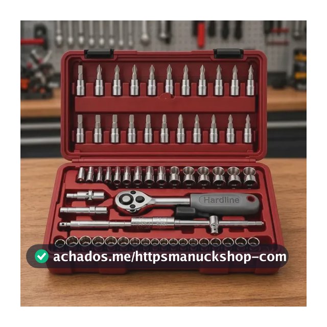 Kit Jogo de Ferramentas 46 Peças Catraca Soquetes Bits Fenda Phillips Allen Extensores com Maleta para Oficina Mecânico Casa Carro Reparos Manutenção Portátil Compacto Hardline