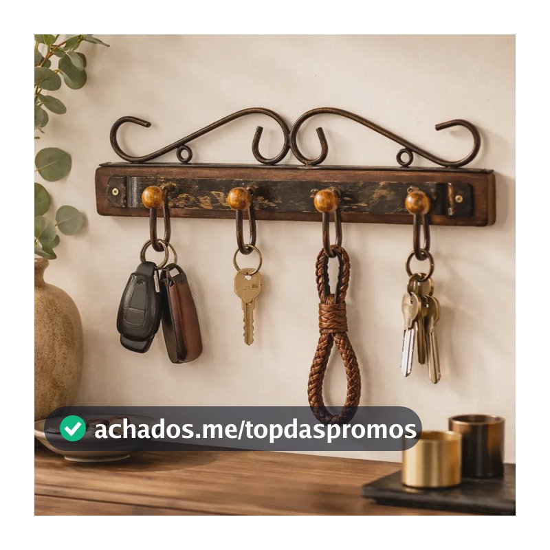 Cabide Rústico Ferro E Madeira 4 Ganchos Premium Artesanal Cor Marrom