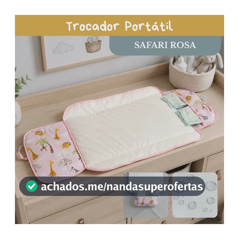Trocador De Fralda Bebê Impermeável Dobrável Compacto Lindas Estampas Safari Rosa