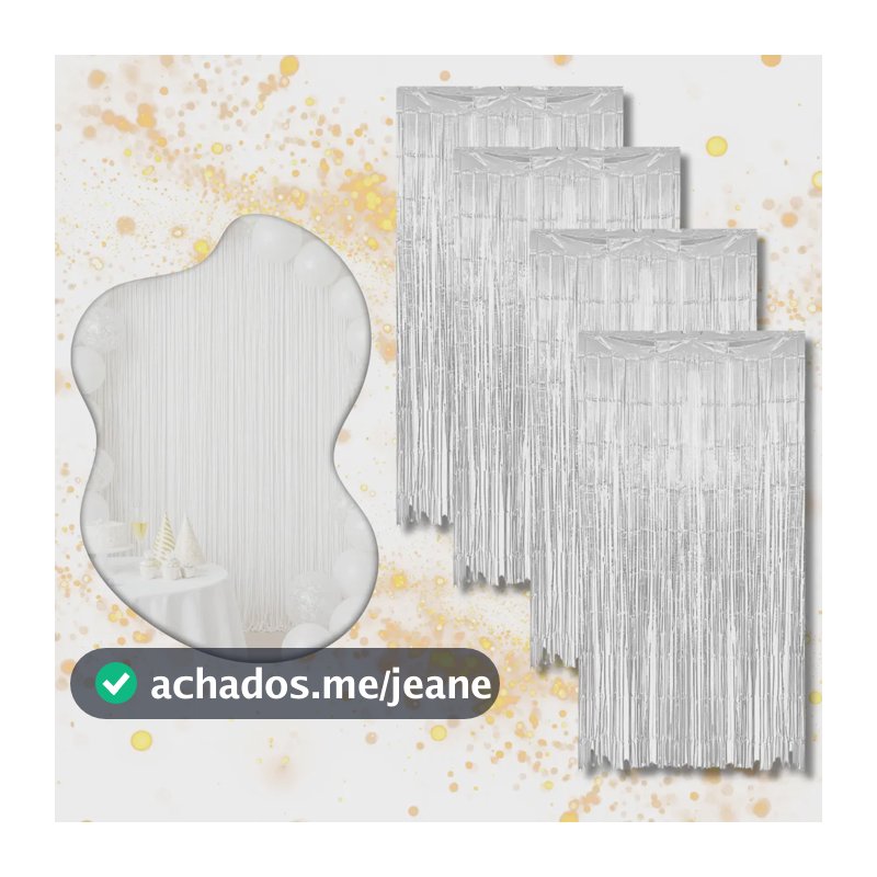 Kit 4 Cortina Metalizada Festa Fita Decoração Painel Franja Branco