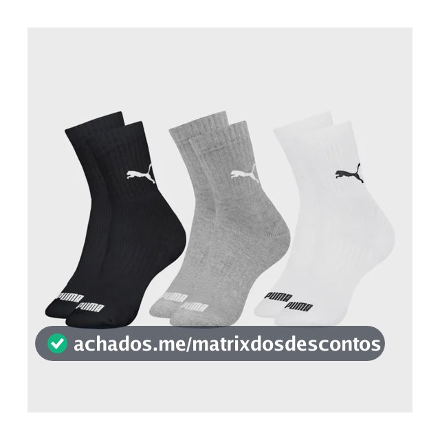 Kit 3 Pares De Meias Puma Cano Médio Sport Original Lisa