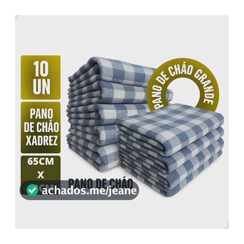 Kit 10 Pano De Chão Xadrez Grande Saco Duplo Algodão Azul Xadrez