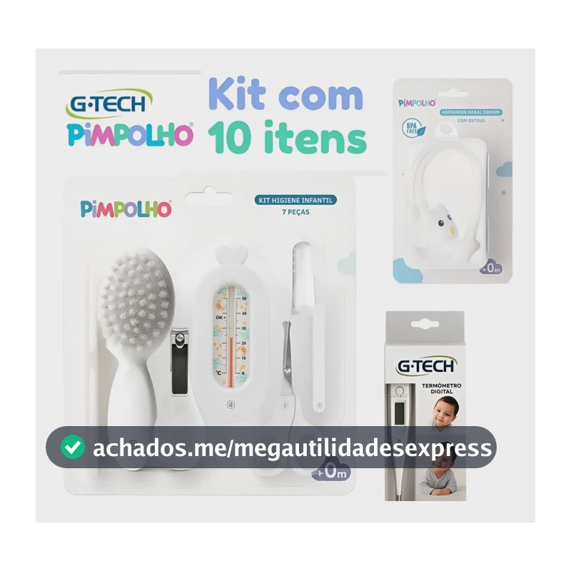 Kit Higiene Para Bebe 10 Pçs Termômetro + Aspirador Nasal Branco