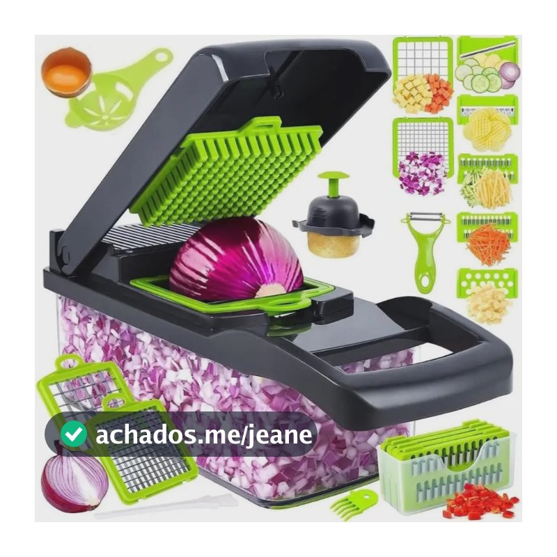 16 Em 1 Cortador Ralador Fatiador Legumes Profissional Multi Verde
