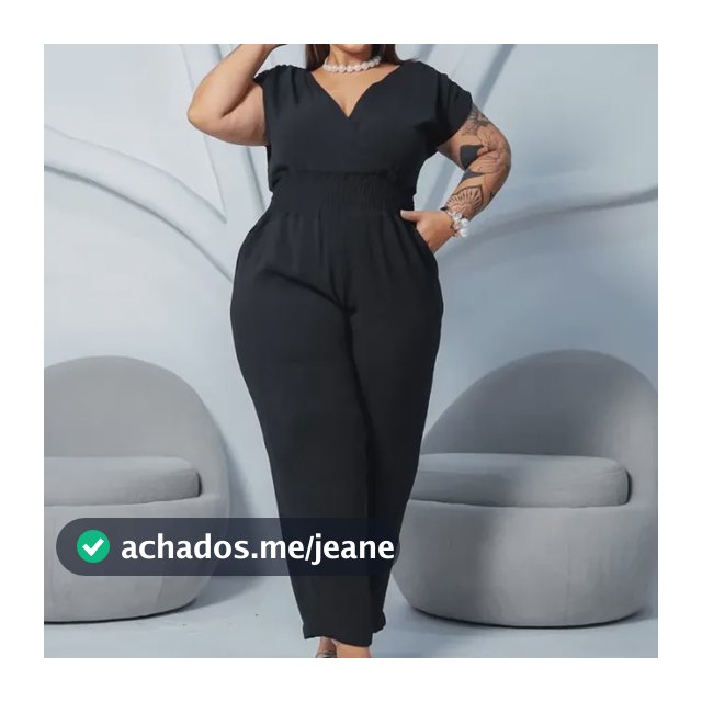 Macacão Feminino Plus Size Transpassado Decote V Duna