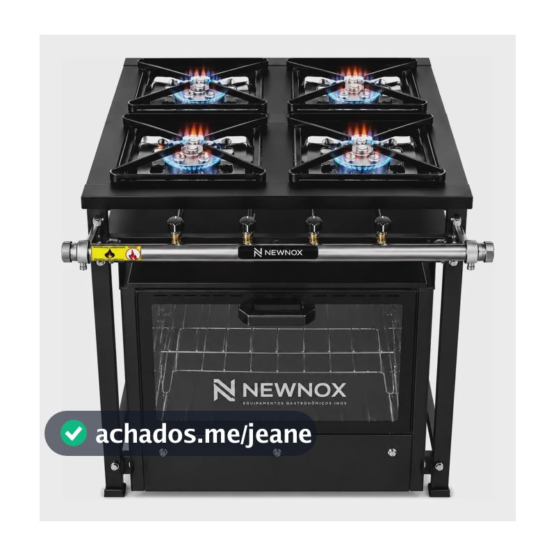 Fogao Industrial 4 Bocas Alta Pressao Forno 60l Tampa Vidro Preto A Gás