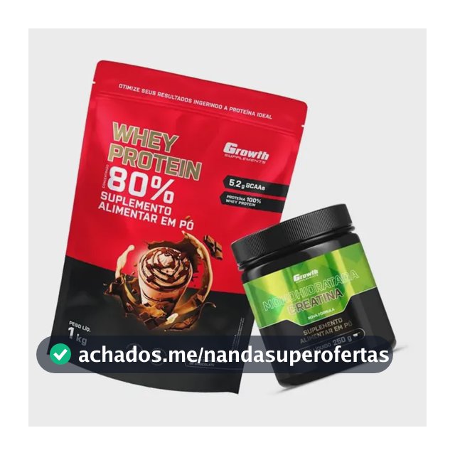 Kit Growth: Whey Protein Milkshake Chocolate 1kg + Creatina Monohidratada 250g Sem Sabor