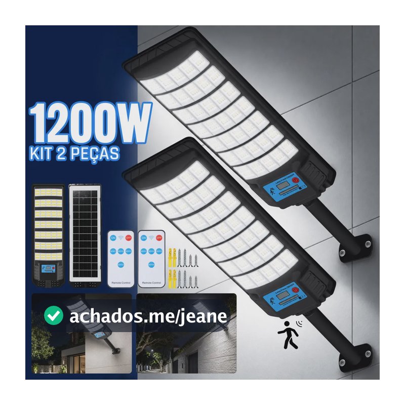 Kit 2 Luminária Solar Externa  Com Sensor De Movimento Preta Escolha Preto