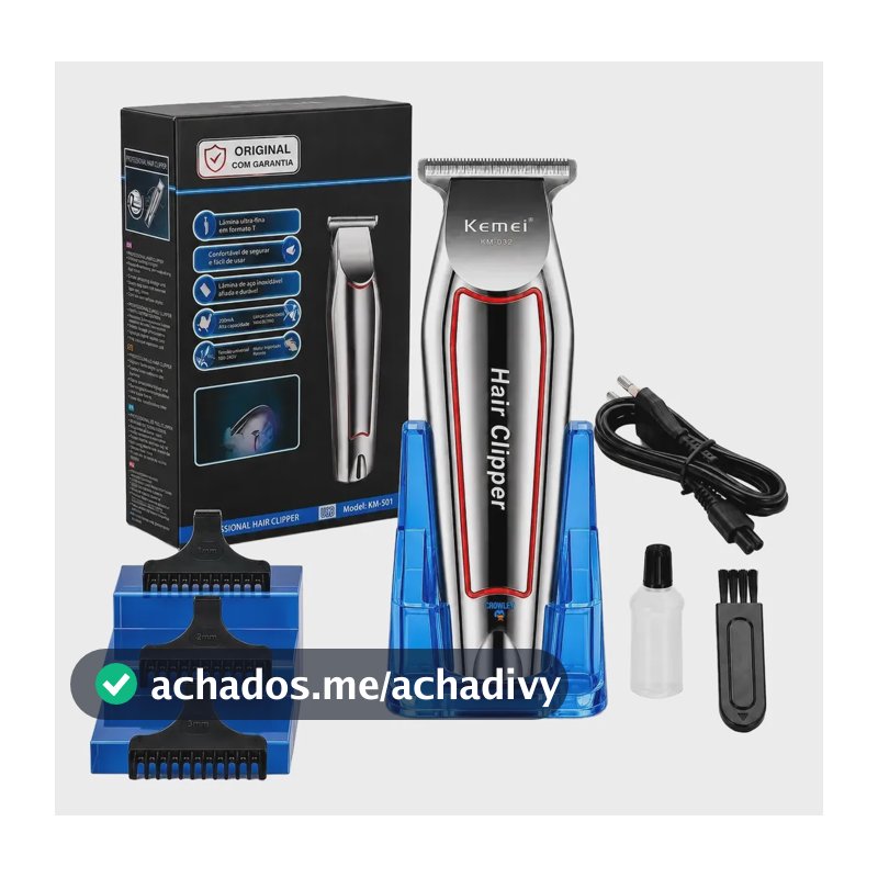 Maquina Acabamento Cortar Cabelo Barba E Pelos Kemei 032 Prateado 127/220v