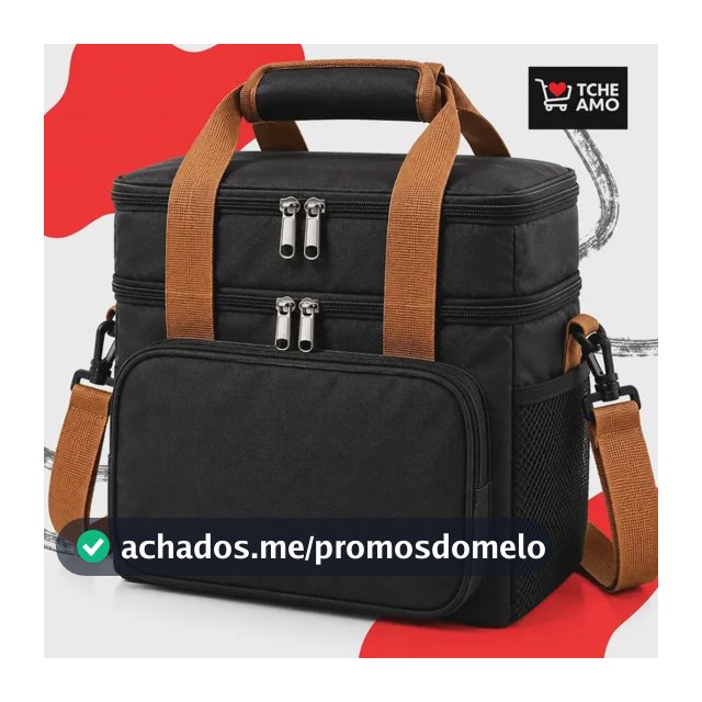 Bolsa Térmica Marmita Lancheira Alça Transversal Ajustável Removível 2 Compartimentos Organiza Conserva Seus Alimentos Quente ou Frio Cor Preto Tche Amo