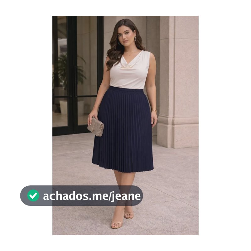 Saia Plus Size Plissada Em Crepe Com Forro Elástico No Cós Azul-marinho Plissado Gg
