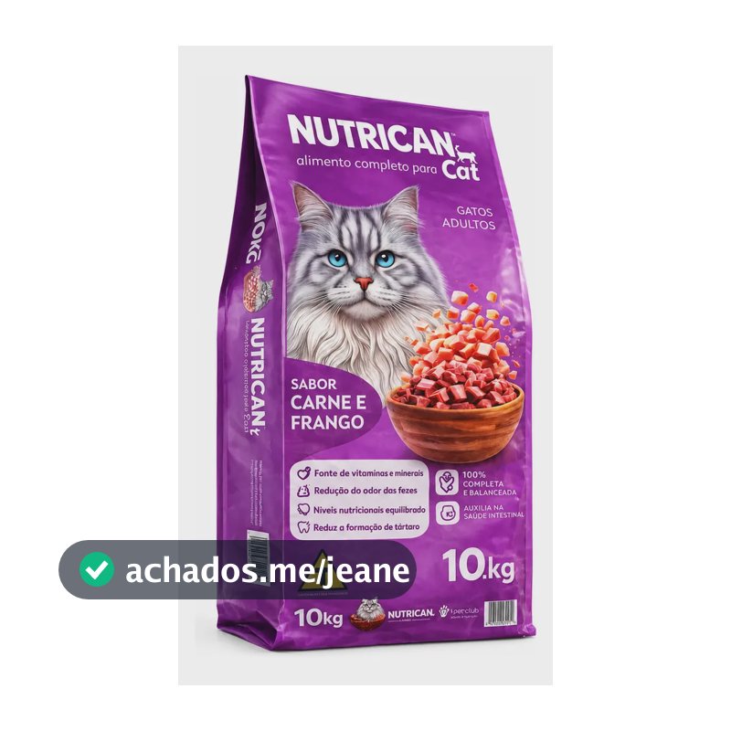 Ração Para Gatos Nutrican 10kg Carne E Frango Gatos Adultos