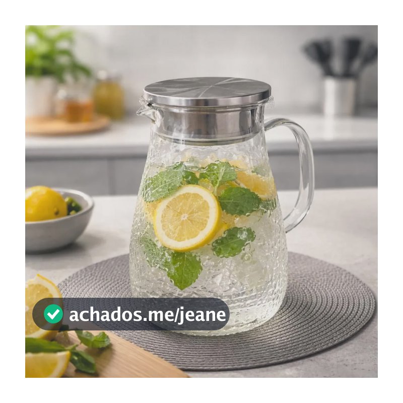 Jarra 1,8l Vidro Borossilicato Com Tampa Inox Transparente Cinza