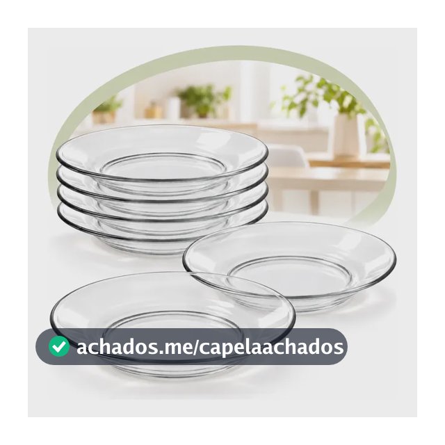 Jogo 6 Pratos Vidro Fundos Liso Transparente Almoço E Jantar Transparente Lisa