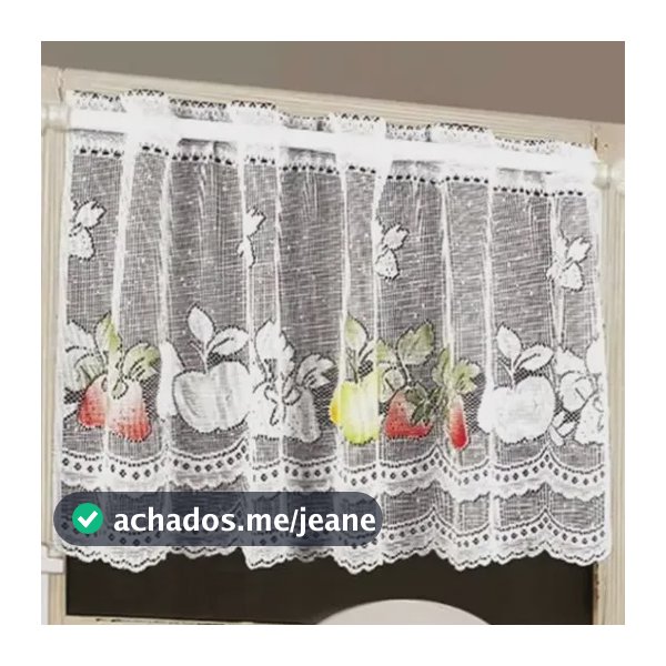 Bandô Cortina Cozinha Renda Estampa Frutas Branco