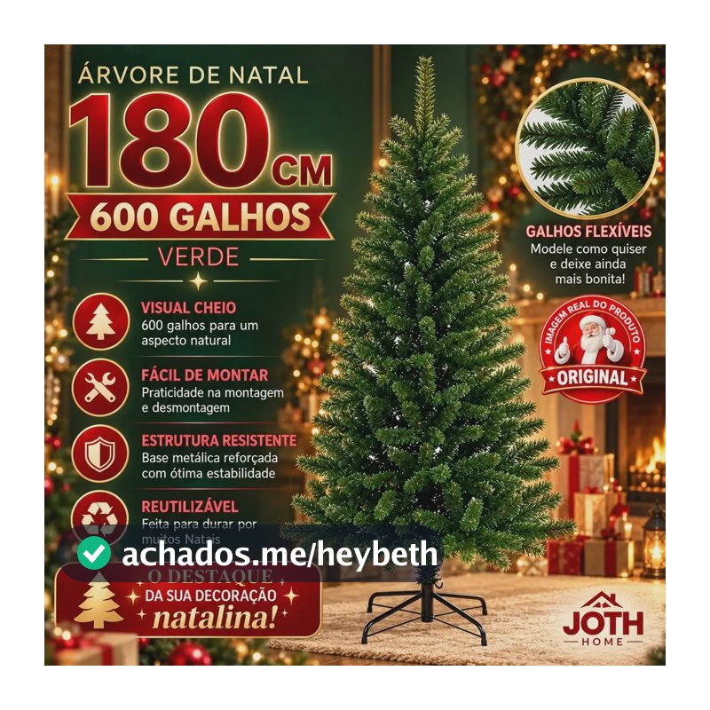 Árvore De Natal 1,80m 600 Galhos Grande Pinheiro Tradicional Verde