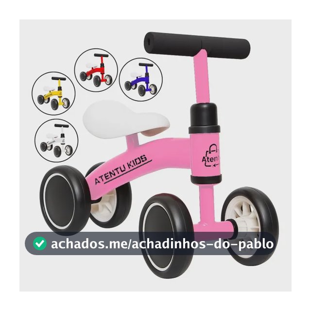 Bicicleta Infantil De Equilíbrio Sem Pedal Andador 4 Rodas Cor Rosa