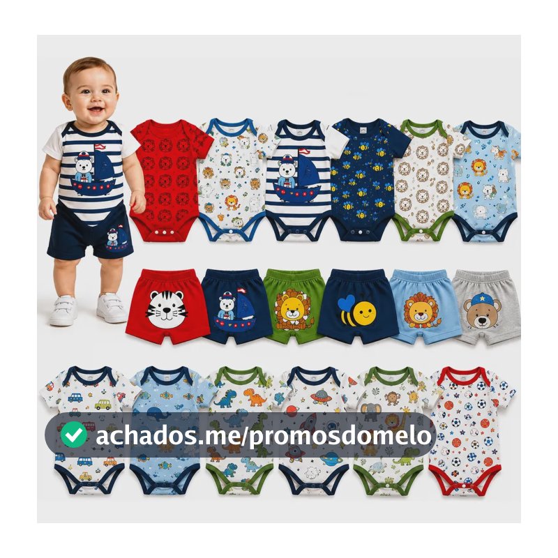 Kit 6 Peças Roupa De Bebê Body Divertido Estampado Algodão Sortido M (2-4 Meses) Animal Print