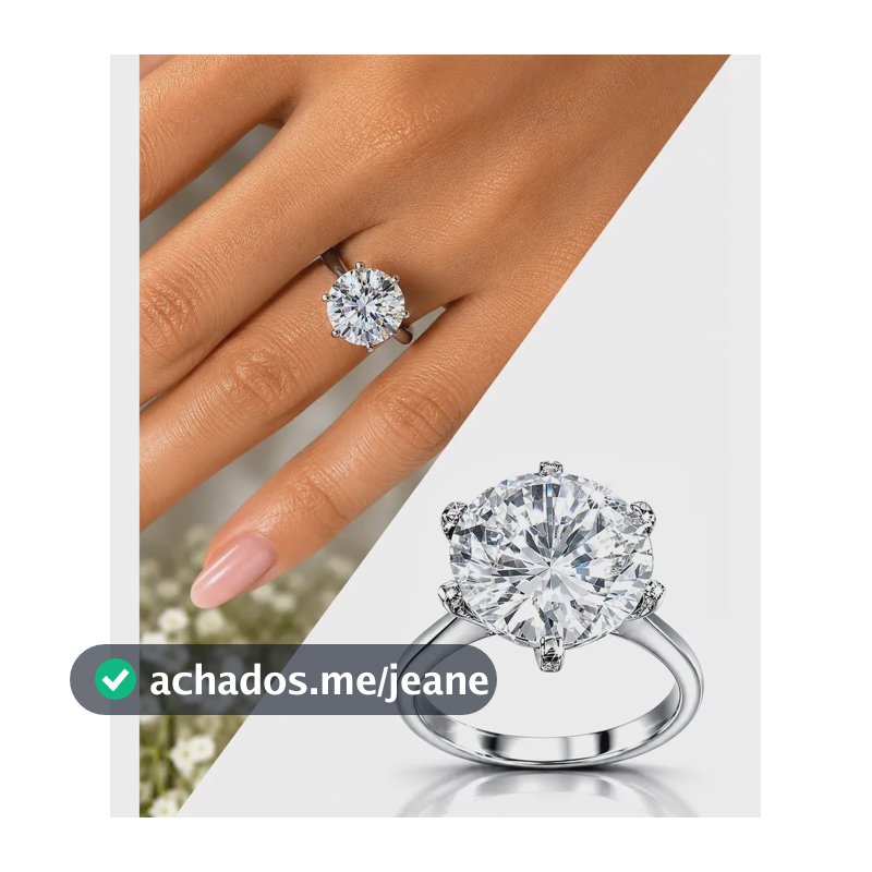 Anel Solitário Grande Prata 925 Brilhante Virgínia Feminino Prateado 12mm 14