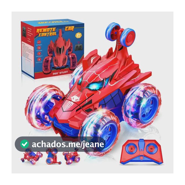 Carrinho Recarregável Controle Remoto Acrobata Gira 360 Graus Aranha Spider Azul Vermelho Com Luzes Color Efeitos Especiai Colorido Brinquedo Encantado Infantil Menina Kizumba