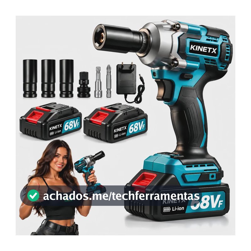 Chave De Impacto 880nm Brushless 2 Baterias 68vf Kinetx Azul 127/220v