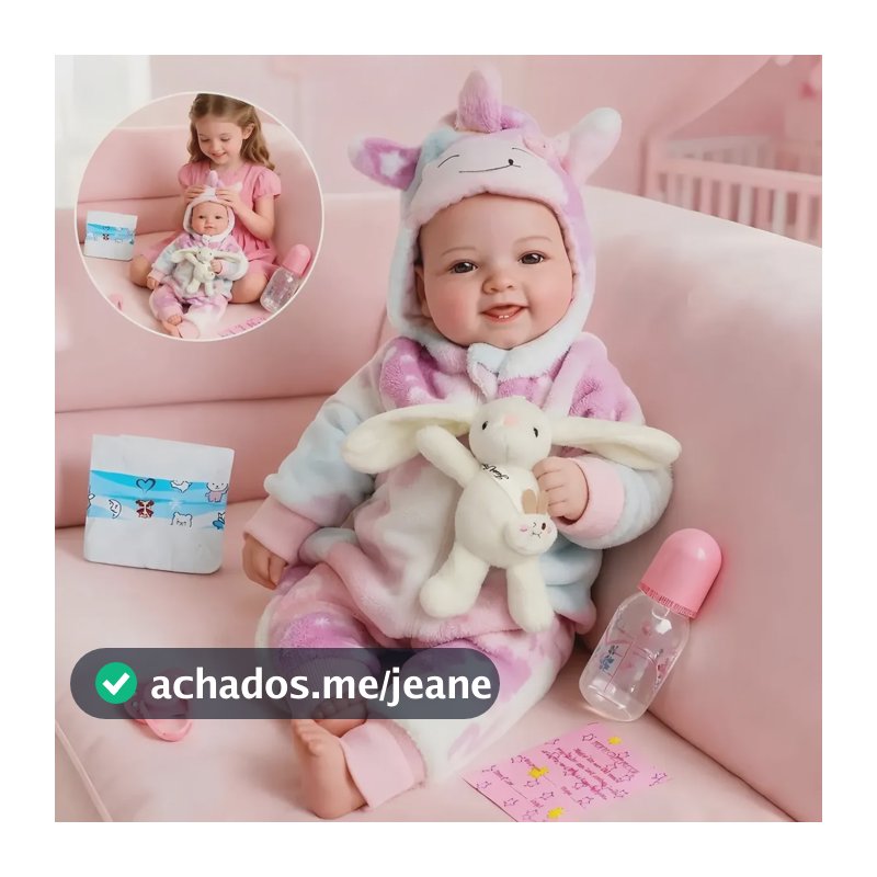 Boneca realista de renascimento, pode ser banhada, vem com acessórios, coelho, 45cm