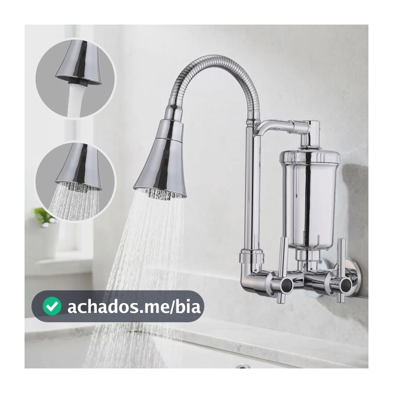 Torneira De Parede Com Filtro Para Cozinha Flexível Parede Prateado Brilhante