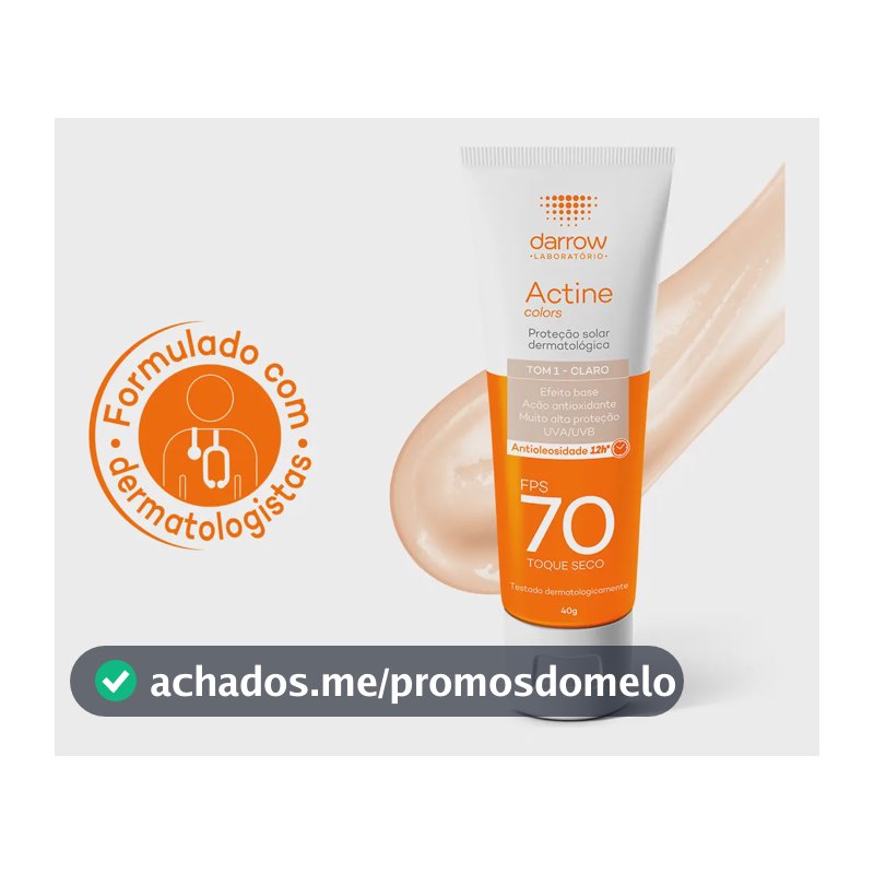 Protetor Solar Facial Dermatológico Darrow Actine Colors Pele Clara FPS70 40g