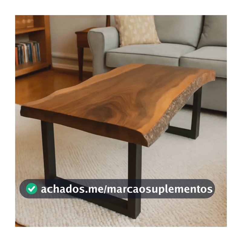 Mesa De Centro Madeira Maciça Borda Orgânica Natural/preto