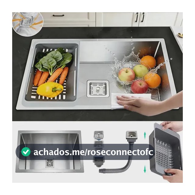 Cuba Inox 304 Gourmet Cozinha Quadrada 60x40cm + Acessórios Prateado