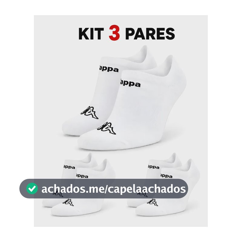 Kit 3 Pares Meias Kappa Sapatilha Soquete Invisível Original Branco 38-43