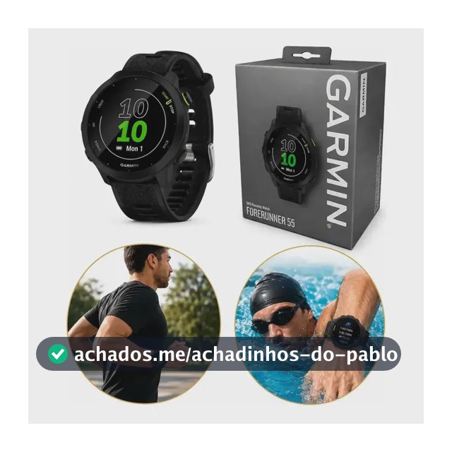 Relógio Garmin Forerunner 55 Monitor Cardíaco Gps 42mm Preto Corrida Caminhada Ciclismo Natação Monitoramento Sono Pace Calorias Distância Cronômetro Resistente Leve Esportivo Unissex Com Gps Rápido
