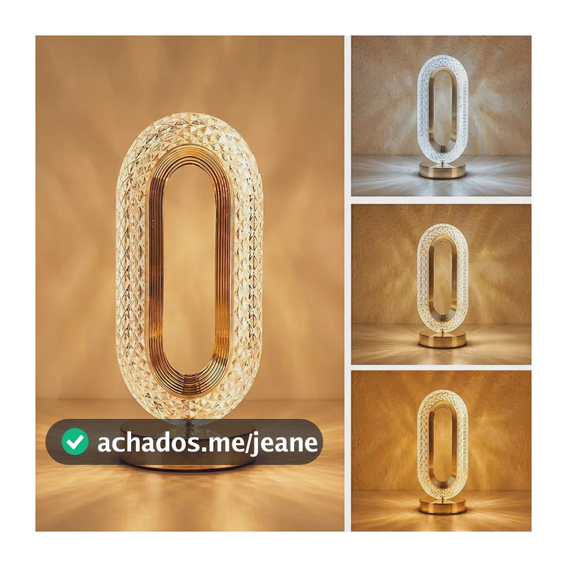 Abajur Luminária De Mesa 3 Tons Led Cristal Quarto Decoração Dourado Transparente