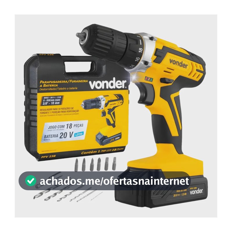 Parafusadeira e Furadeira A Bateria PFV238 Bivolt Completa Com Maleta de Transporte e Acessórios - Vonder