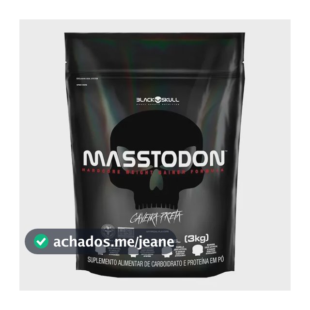 Refil Hipercalórico Masstodon Gainer 3kg Black Skull Sabor Morango