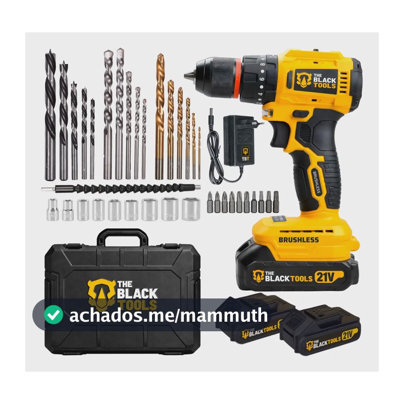 Parafusadeira Furadeira De Impacto 2 Baterias 21v Motor Brushless Com Maleta Brocas E Acessórios The Black Tools