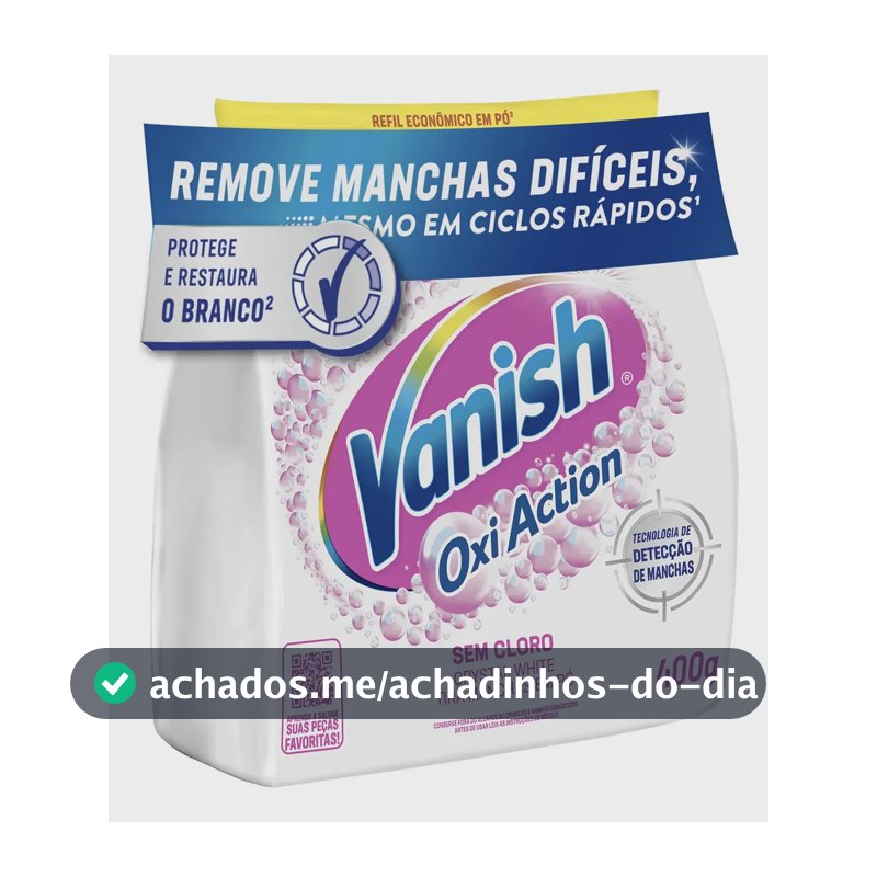 Tira Manchas Vanish em Pó Crystal White Oxi Action para Roupas Brancas Refil 400g