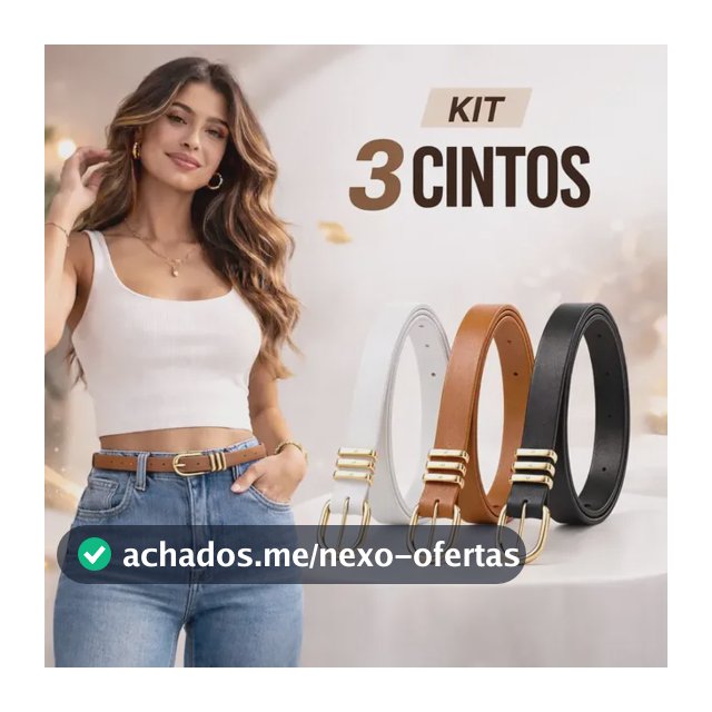 Kit 3 Cintos Femininos Com  Fivela E Passador Triplo Dourado Colorido Lisa Adulto