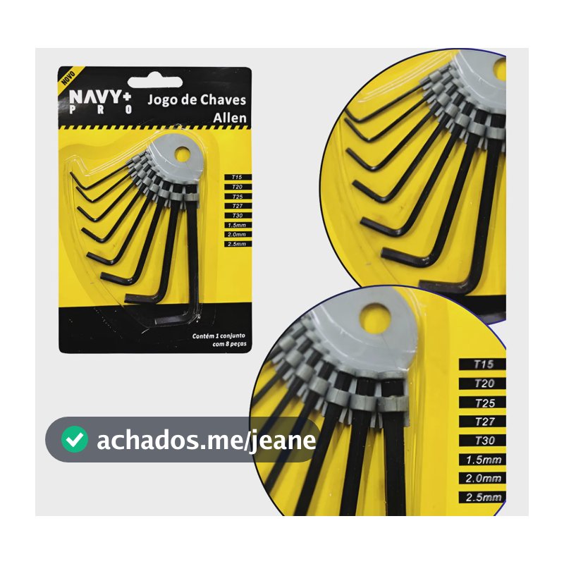 Kit Jogo Chaves Allen 8 Peças Preto