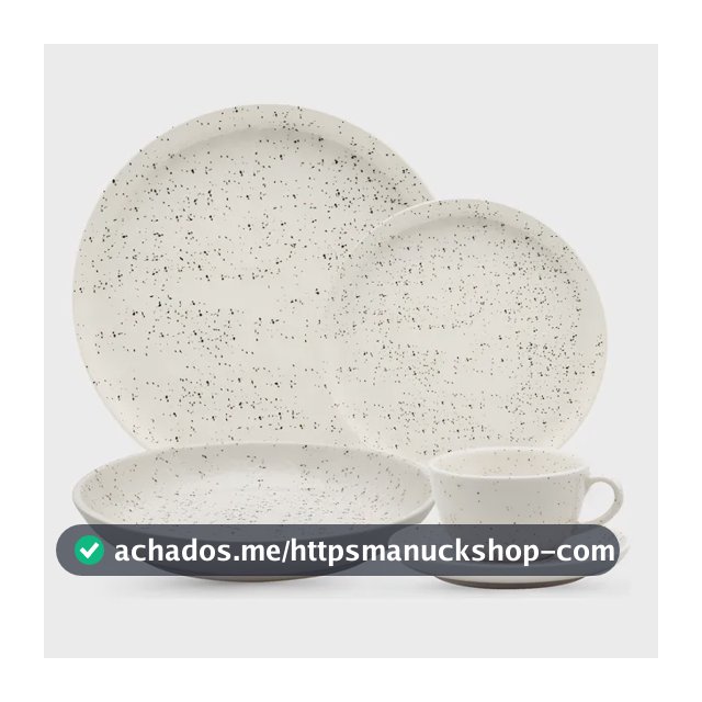 Aparelhos De Jantar E Chá Flat Chuvisco 20 Peças Off White E Preto Oxford