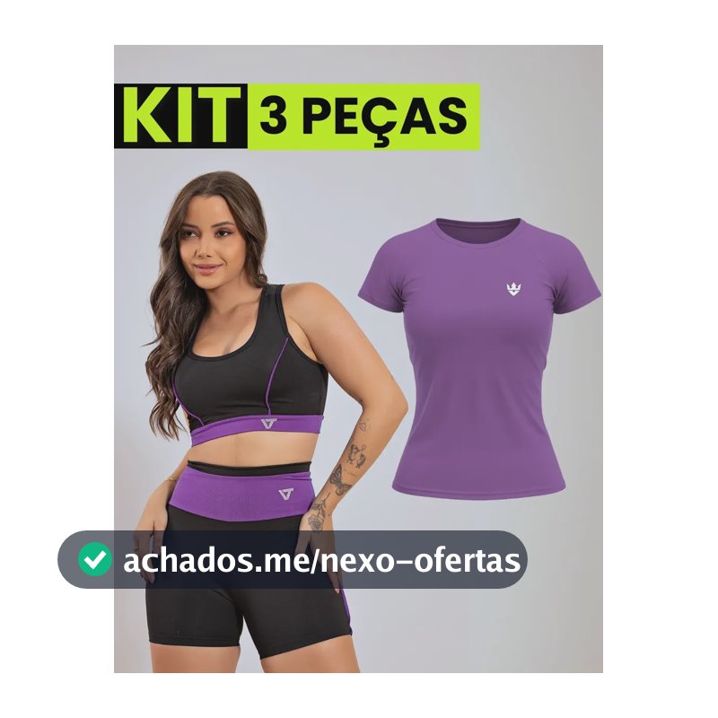 Kit Conjunto Fitness Feminino + Camiseta Roupa Academia Roxo Liso Gg