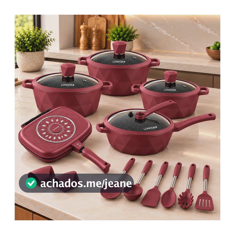 Jogo Kit De Panelas London 17 Peças Cerâmica Antiaderente 10 Camadas Alumínio Fundido Indução Gás Elétrico Semipressão Com Válvula Grill Dupla 32cm Frigideira Caçarolas Tampas Vidro Utensílios