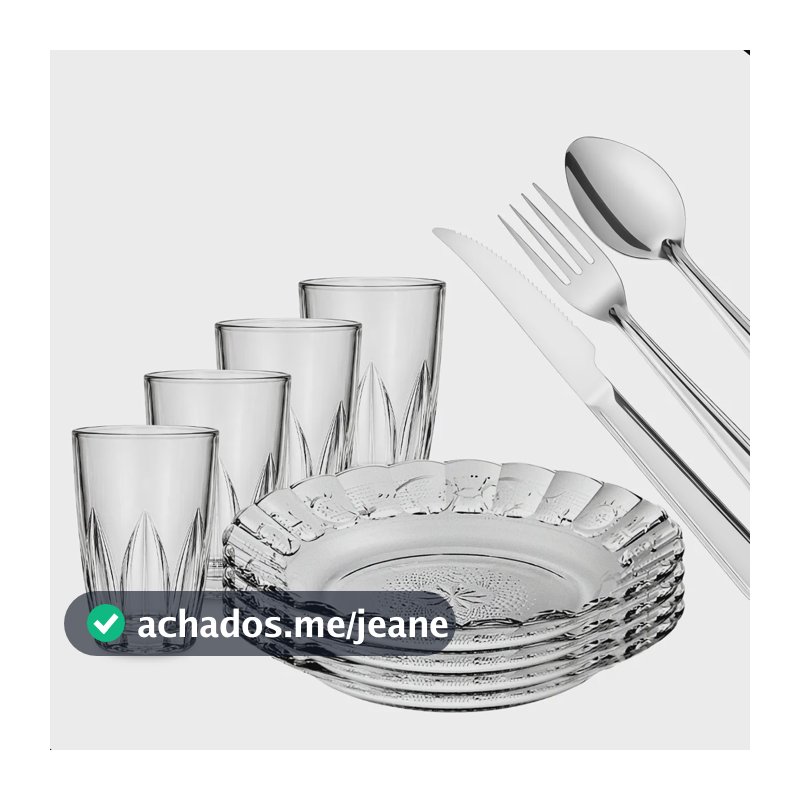 Aparelho De Jantar 20 Peças Vidro Pratos, Copos E Talheres Transparente
