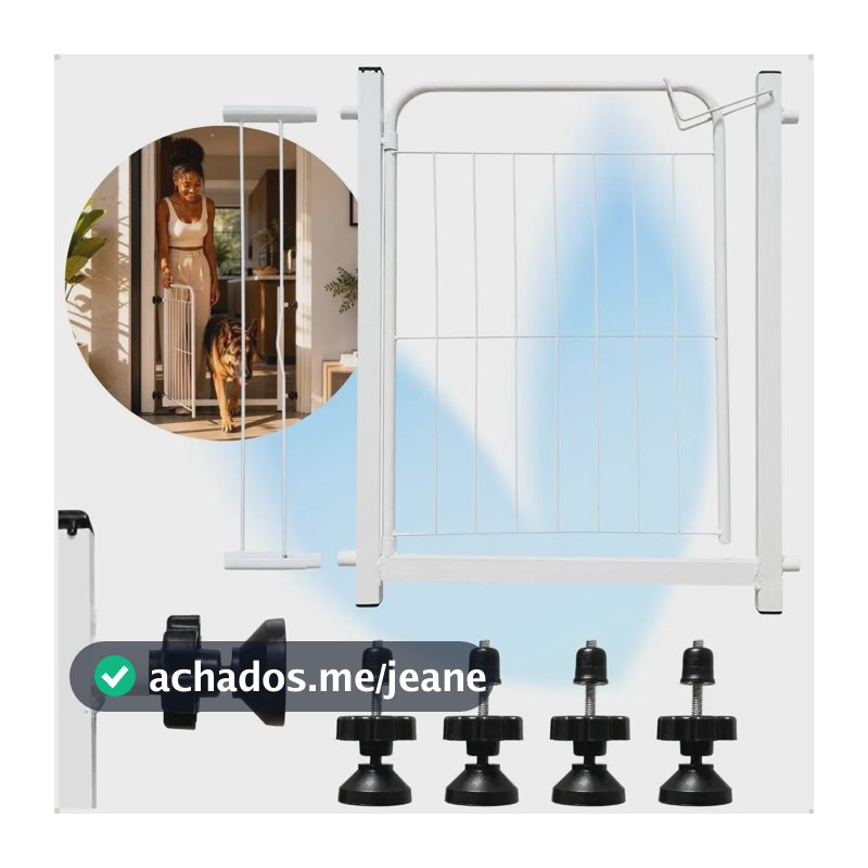 Portão Segurança Bebê Cachorro Sem Furo Ajustável 68 a 83cm Branco Extensor Incluso Proteção Escada e Porta