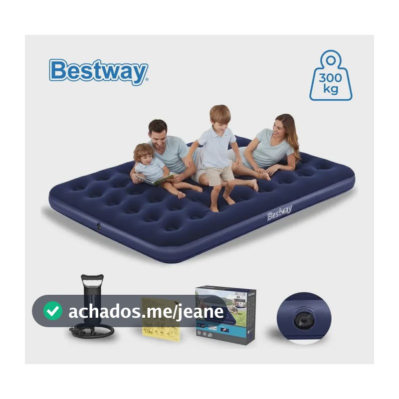 Colchão de Casal Inflável Bestway 300kg Azul para Camping
