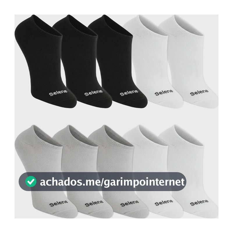 Kit 10 Pares Meias Selene Sapatilha Invisível Cano Baixo 4 Brancas 3 Pretas 3 Cinzas G - 39 A 43